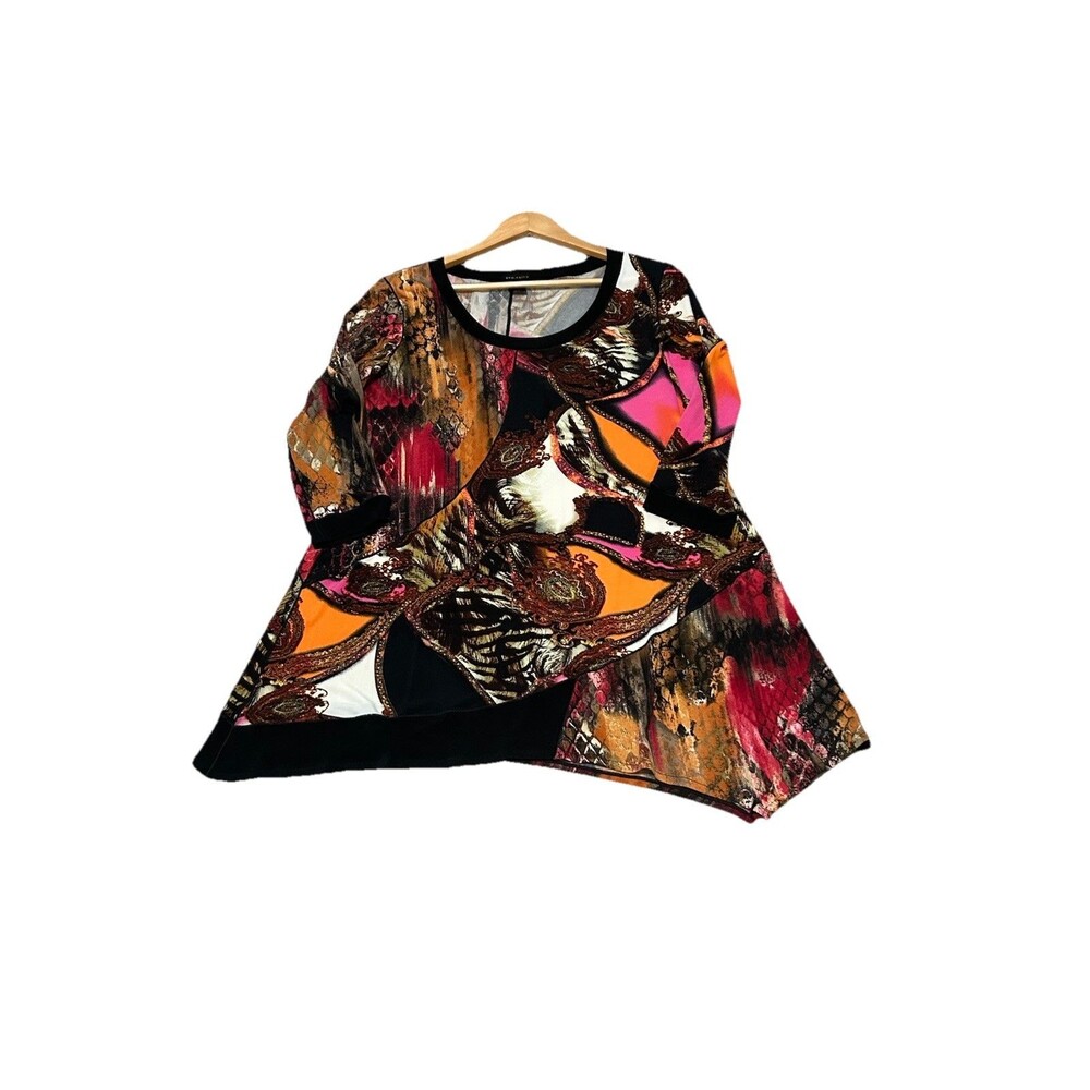 Eva Varro Floral Large Tunic Top Womens Black Thick Liquid Knit Witchy Artsy USA - Picture 3 of 13